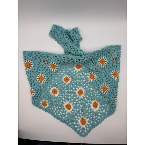 POL Strapless Crochet Top Women’s Medium Flower Bandana Aqua Blue Hippie 70s - Picture 3 of 11